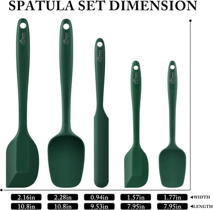 HOTEC 600℉ Heat Resistant BPA-Free Silicone Rubber Spatula Set,Kitchen Cooking Spatulas, Baking, Mixing for Non Stick Cookware, Dishwasher Safe, Set of 5, Khaki