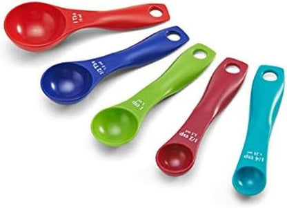 Farberware Set of 5 Measuring Spoons, Perfect for Measuring Both Wet and Dry Indgredients, Includes Detachable Ring for Optimal Storage and Organization, Dishwasher Safe, Assorted