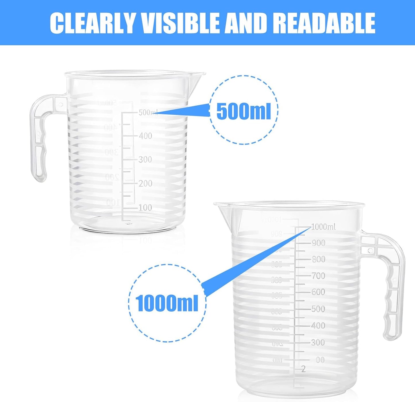 2 Pack Measuring Cup Set, Includes 500Ml and 1000Ml Plastic Liquid Measuring Cups- Baking, Cooking, Mixing & Measuring Cups, Microwave and Dishwasher Safe Essential Kitchen Tools