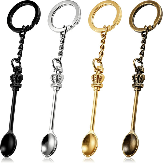 8 Pack Tiny Mini Spoon Keychain with Split Key Rings | for Spices Powder Bottle Crafts, Multicolor