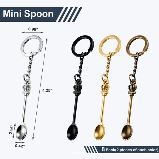 8 Pack Tiny Mini Spoon Keychain with Split Key Rings | for Spices Powder Bottle Crafts, Multicolor
