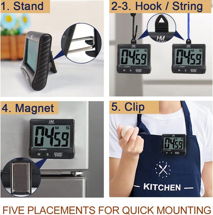 3" Large Display Kitchen Timer - Digital Timer Magnetic Back Loud Alarm On A Rope- White Cooking Timers For Kitchen Teachers Students Games Kids Meetings- Sports Timers For Workouts Exercise
