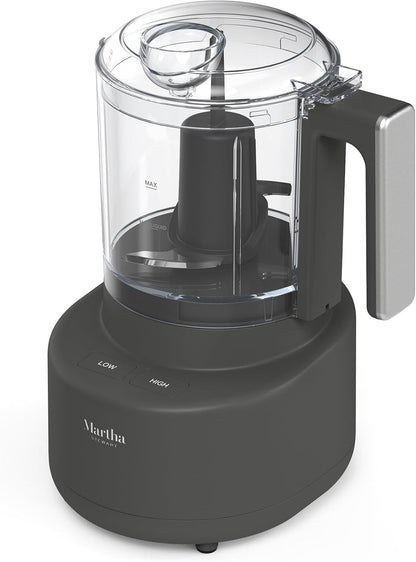 Martha Stewart 3 Cup Electric Food Chopper, Vegetable & Herb Mini Food Processor, 24oz BPA-Free Bowl, Stainless Steel Blades, Pour Spout, Dicing, Mincing, Chop & Puree, Dishwasher Safe, Sky