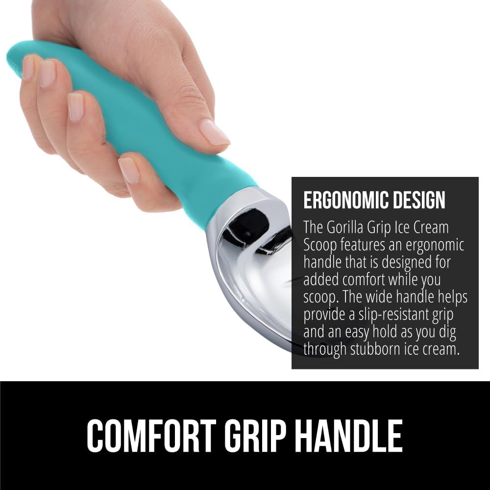 GORILLA GRIP® Heavy Duty Ice Cream Scoop, BPA-Free, Dishwasher Safe, Comfortable Zinc Alloy Handle, Professional Scooper for Hard Gelato, Sorbet, Cookie Dough, Melon, Round Cones, Kitchen Tool, Blue
