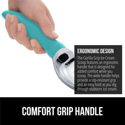 GORILLA GRIP® Heavy Duty Ice Cream Scoop, BPA-Free, Dishwasher Safe, Comfortable Zinc Alloy Handle, Professional Scooper for Hard Gelato, Sorbet, Cookie Dough, Melon, Round Cones, Kitchen Tool, Blue
