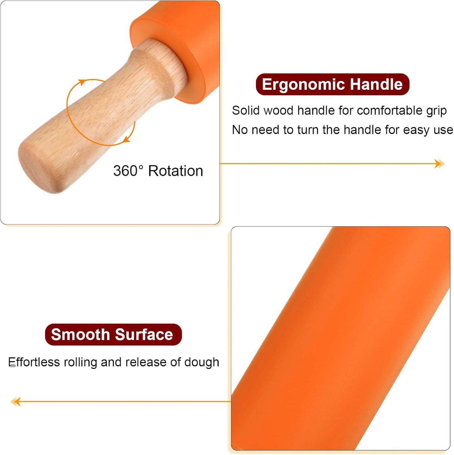 HARFINGTON Silicone Rolling Pins for Baking 12.2 Inch Non-Stick Silicone Surface Wooden Handle Rolling Pin Small Roller Playdough Rolling Pins for Fondant Kitchen Dough Pizza, Green