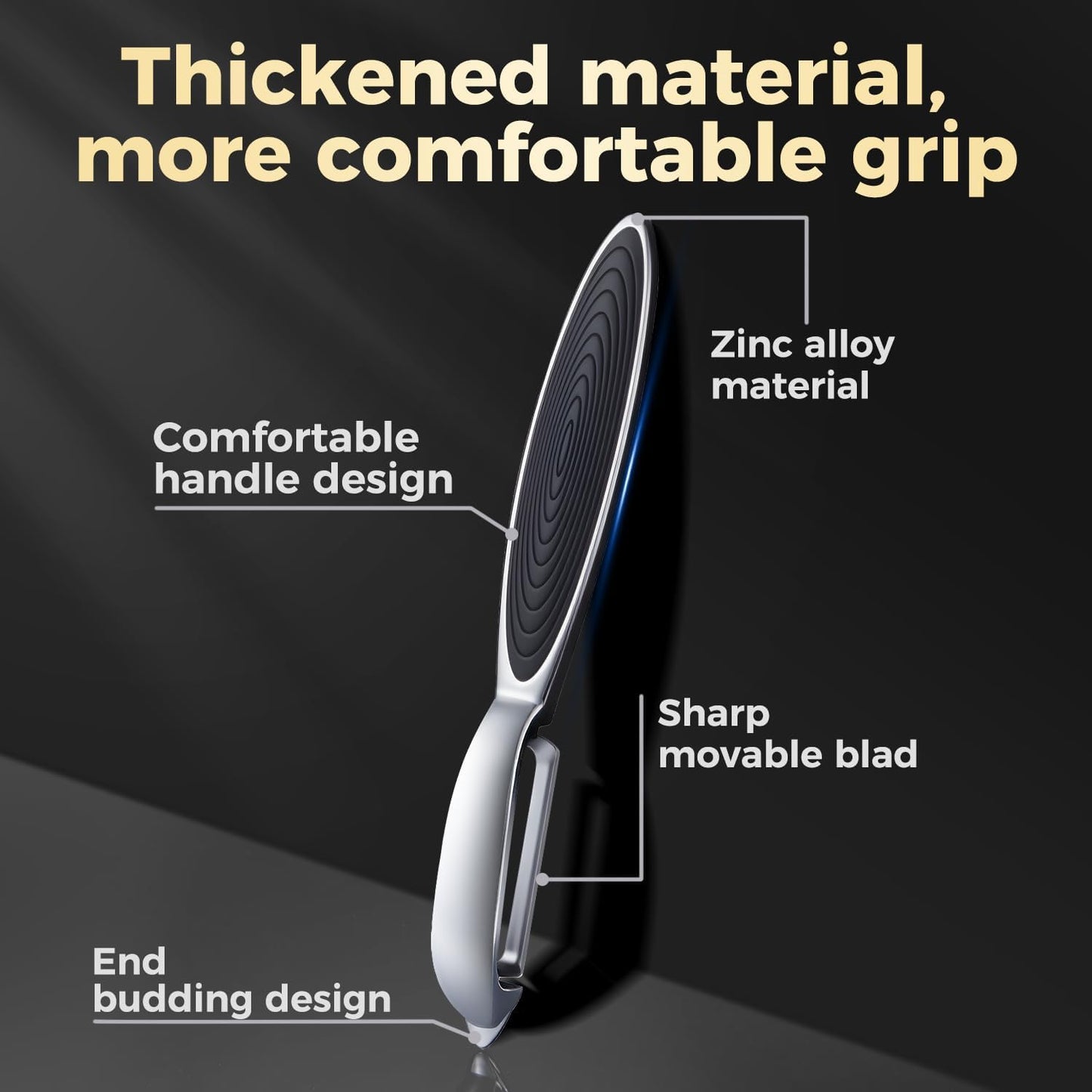 One-piece vegetable peeler with ergonomic non-slip handle and sharp blade, sturdy and durable—the perfect kitchen peelers designed for vegetables, fruits, potatoes, carrots, and apples-black