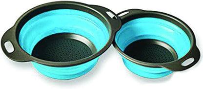 Large and small Collapsible Kitchen Colander/Strainer Set-Perfect for Draining Pasta,Vegetable,Collapsible Colander Set-Kitchen Durable Folding Rubber Hopper Filter Basket(blue)