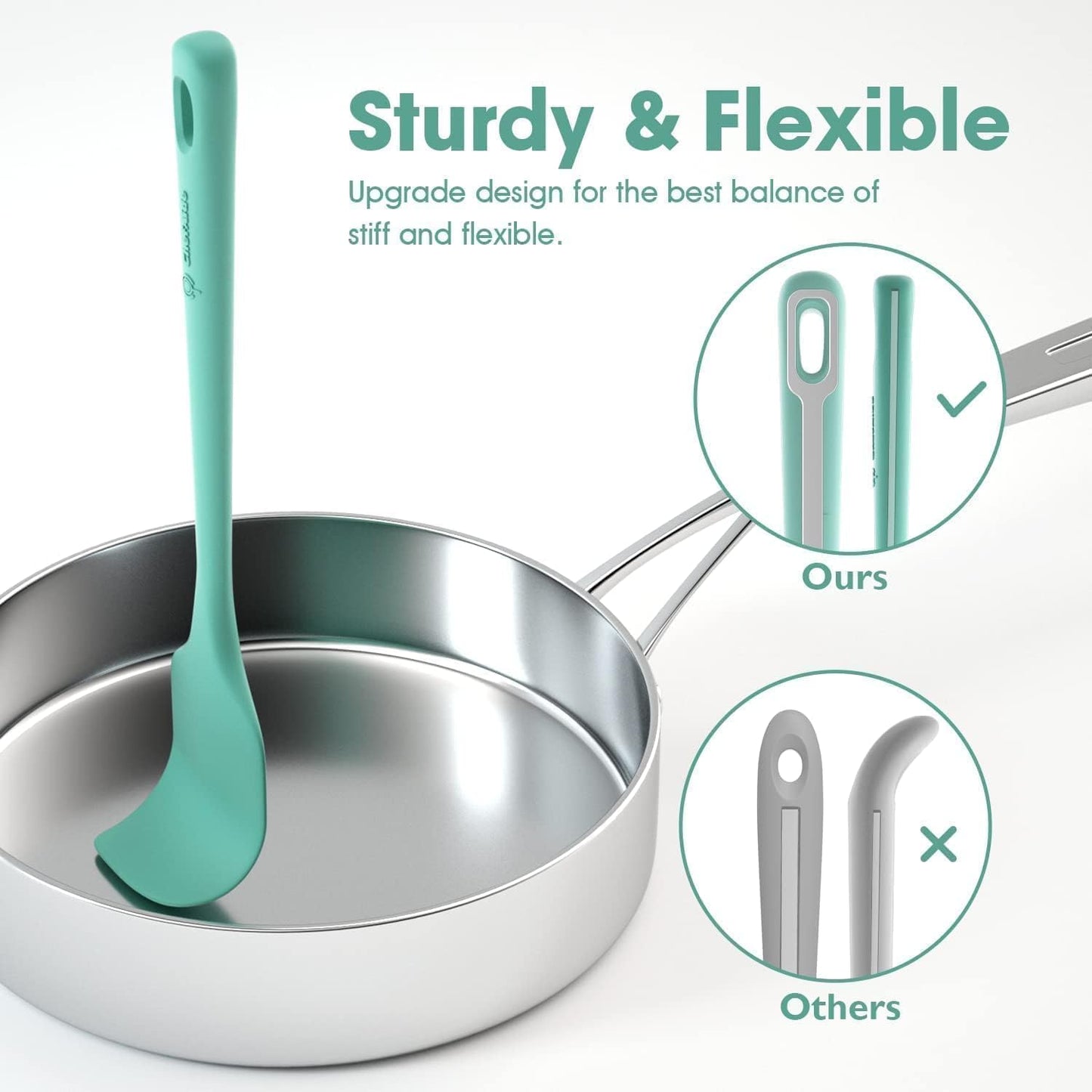ChefAide 5 Pieces Silicone Spatula Set, Food Grade Rubber Spatula, Upgrade Strong Handle with Ergonomic Grip, Heat Resistant Up to 600°F for Nonstick Cookware, Cooking