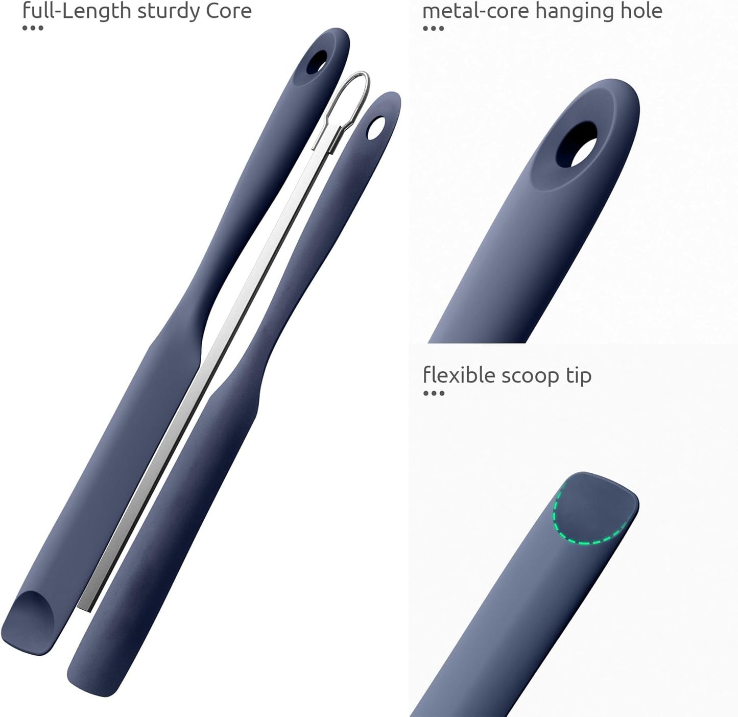 U-Taste Skinny Silicone Jar Spatula: 600ºF Heat-Resistant Food-Grade 10in Long Narrow Sourdough Stirring Stick, Seamless Flexible Peanut Butter Spreader for Scraping Icing Bread Cream, Jam (Aqua Sky)