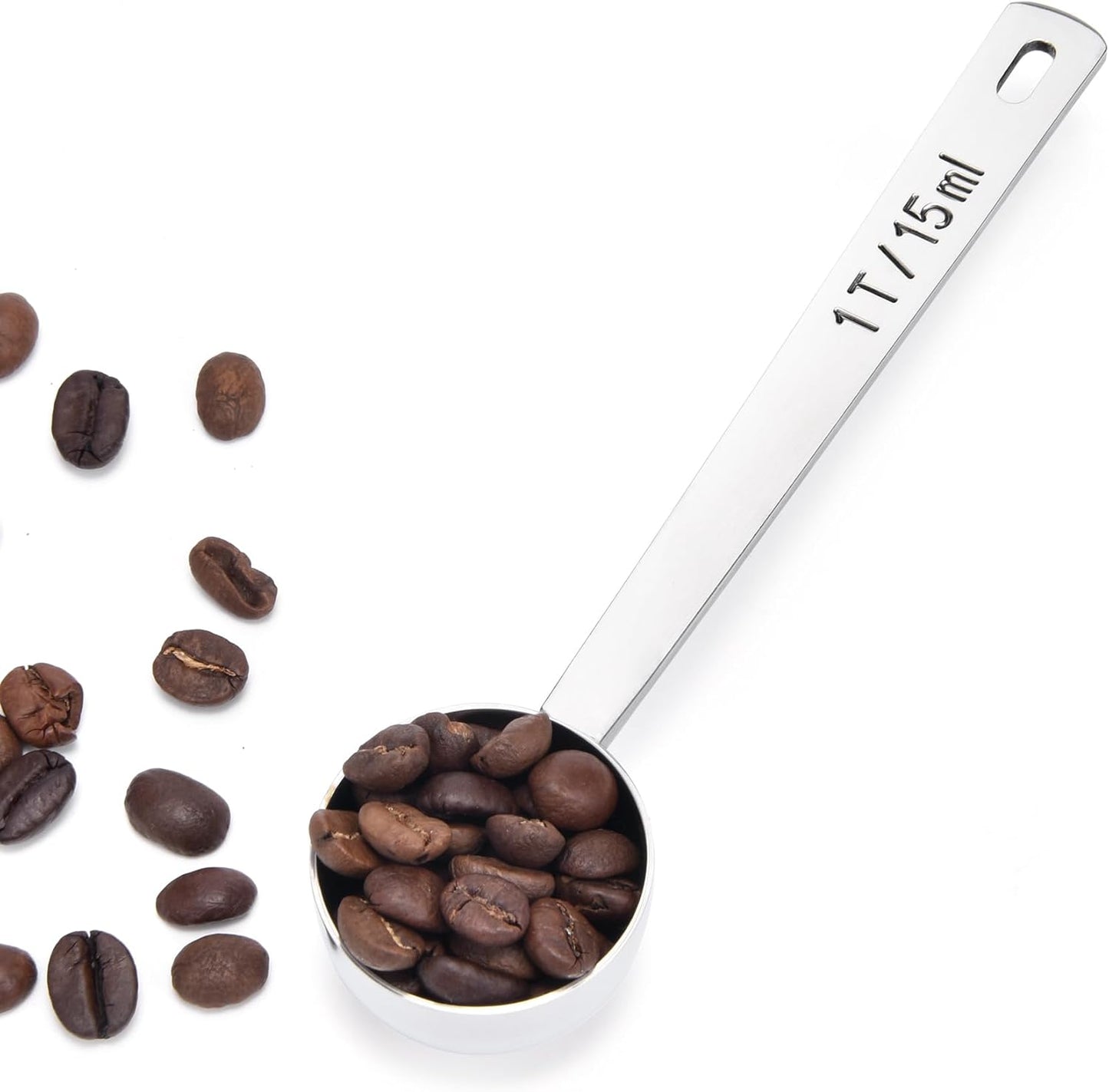 Long Handle Coffee Scoop: 5.64 Inch 18/8 Stainless Steel 1 Tablespoon Metal Measuring Spoon Tbsp Scoop for Coffee Beans, Grounds Coffee, Coffee Powder, Tea, Tall Jars (1Tbsp/15ml)