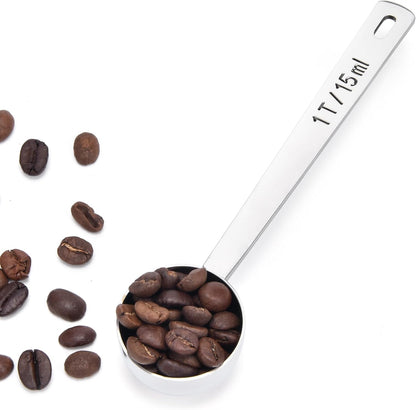 Long Handle Coffee Scoop: 5.64 Inch 18/8 Stainless Steel 1 Tablespoon Metal Measuring Spoon Tbsp Scoop for Coffee Beans, Grounds Coffee, Coffee Powder, Tea, Tall Jars (1Tbsp/15ml)