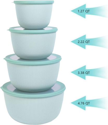 BoxedHome Mixing Bowls with Lids - 8 Piece Plastic Nesting Bowls Set includes 4 Prep Bowls and 4 Lids, Microwave and Dishwasher Safe, Green