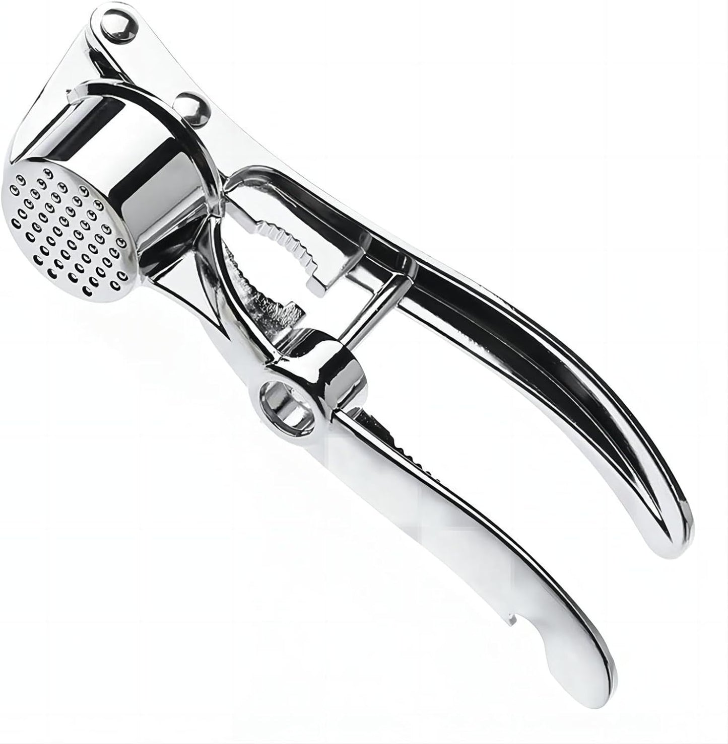 5-in-1 Stainless Steel Garlic Press, Multi-Function Kitchen Gadget with Mincer, Crusher, Bottle Opener, Pit Remover
