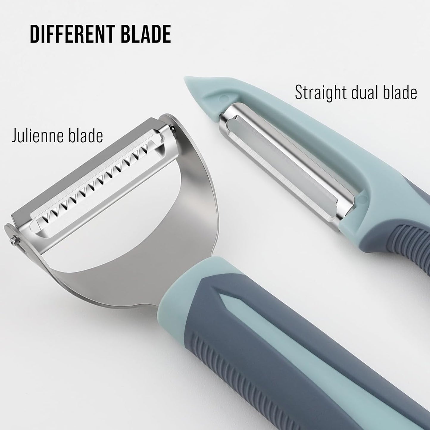 Julienne Peeler Vegetable Peeler -Y Carrot Shredder Julienne Slicer with 4.8'' Long Silicone Handle -Potato Peeler Swivel Peeler for Kitchen, Set of 2 Blue