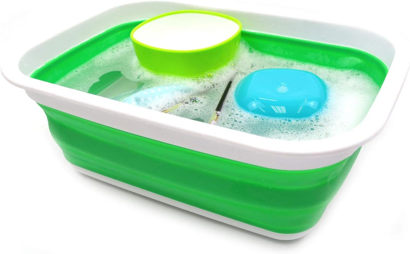 SAMMART 9.2L (2.37Gallon) Collapsible Wash Basin - Foldable Outdoor Picnic Basket - Portable Plastic Tub - Space Saving Storage Container with Size : 15.3 x 11.2 x 5.5/1.5" (M, Gray)