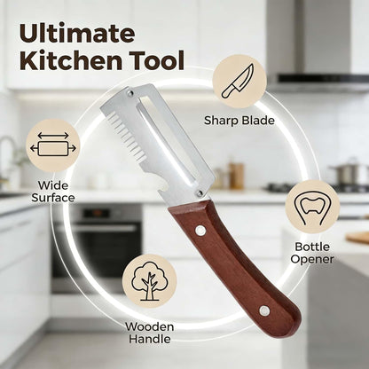 Premium Vegetable Peeler with Wooden Handle and Bottle Opener,Multi-Functional Vegetable Peeler for Kitchen, 2-In-1 Stainless Steel Kitchen Tool, for Fruit Veggie, Includes Bottle Opener (2PCS)