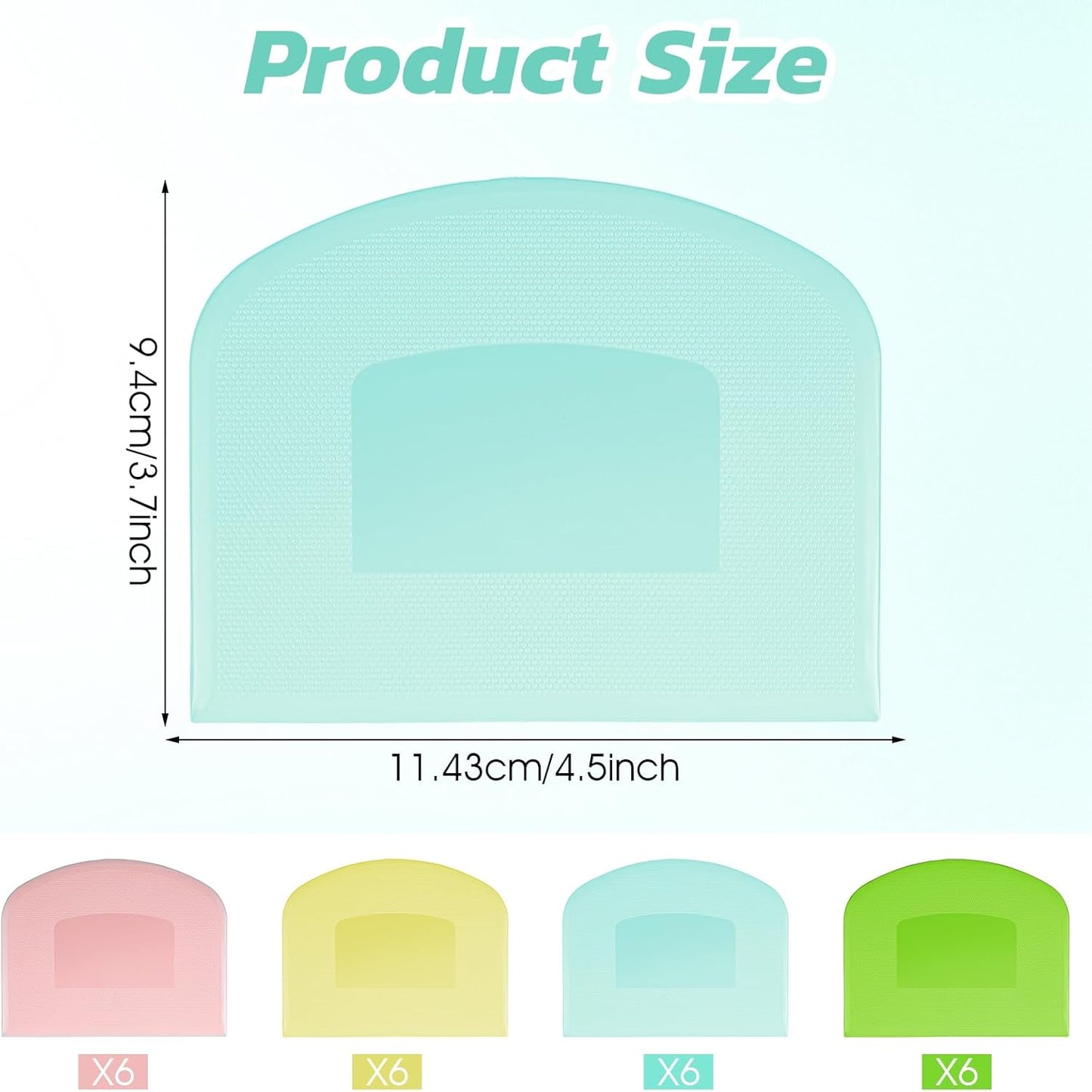 24 Pcs Bench Scraper Dough Scraper for Baking, BPA Free PE Flexible Bowl Scrapers, Food-Safe Plastic Dough Cutter Tool for Bread Cake Fondant Icing (Light Blue, Green, Yellow, Pink)