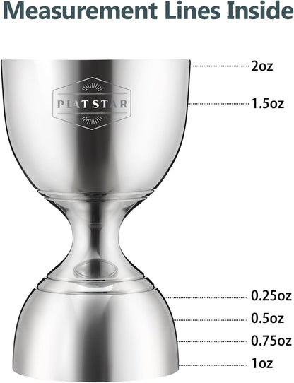 Stainless Steel Cocktail Jigger 2 Pack, Commercial Bar Tool for Restaurant, Bar, Pub & Catering, Bulk 1oz 2oz Double Sided Bell Jigger with Measurements, Professional Bartender Measuring Cup