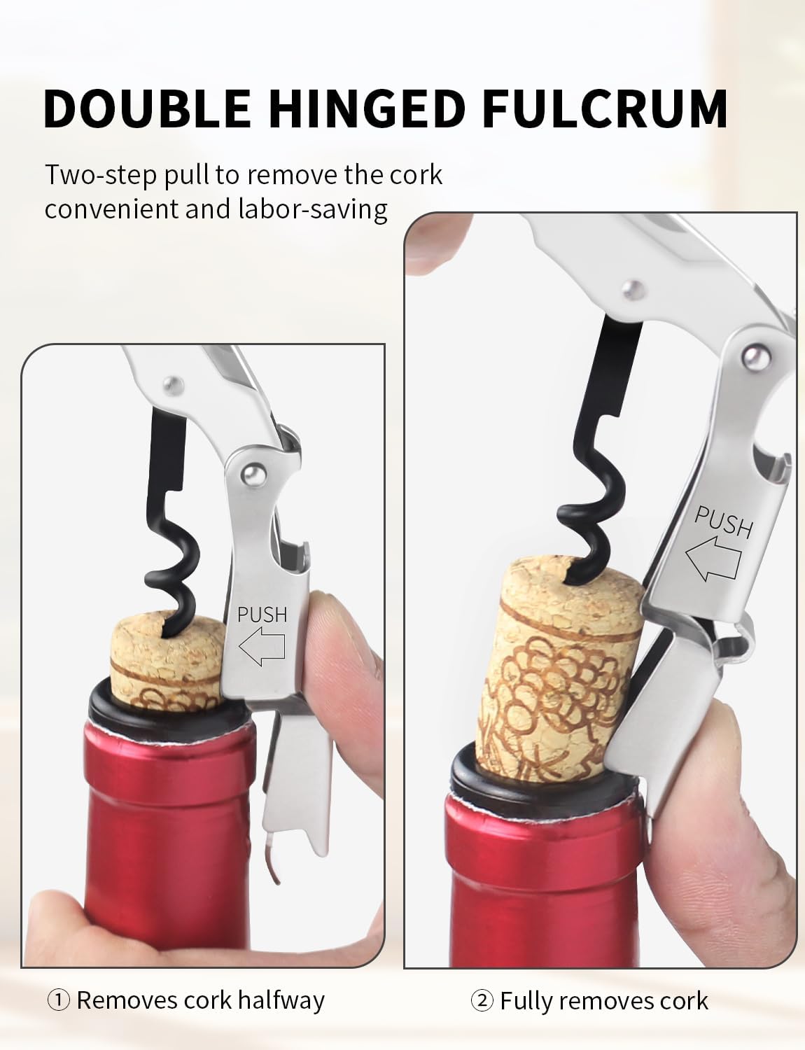 CORKAS Wine Key - Professional Handcrafted Heavy Duty Waiter Corkscrew, Compact Wine Opener with Double Hinged, Foil Cutter and Bottle Opener, Gifts for Servers, Sommelier, Bartenders - Red