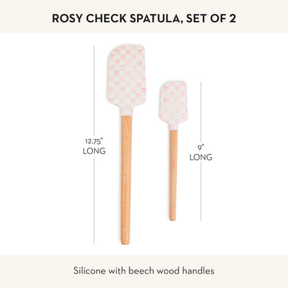 MACKENZIE-CHILDS Silicone Spatulas with Wooden Handles, Silicone Kitchen Spatula Set, 9 Inches and 12.75 Inches, Set of 2, Green-and-White Emerald Check