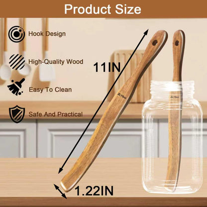 2Pcs Wooden Spurtle for Sourdough Starter, Mixing, Reaching Bottom of Jar, Dough Whisk, Long Handle Spatula, Kitchen Tools for NonStick Cookware, Baking & Cooking Utensils