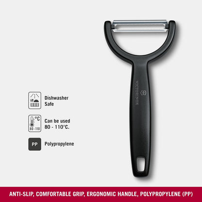 Victorinox Ypso Peeler for Vegetables, Fruits, Serrated Edge, Extra Sharp, Swiss Made, Black