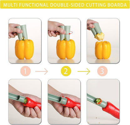 Pepper Corer, 2 in 1 Red Bell Pepper Seed Corer Remover Tool, Fruit & Vegetable Corers Quick Cave Tools for Jalapeno Cutter Deseeder, Green