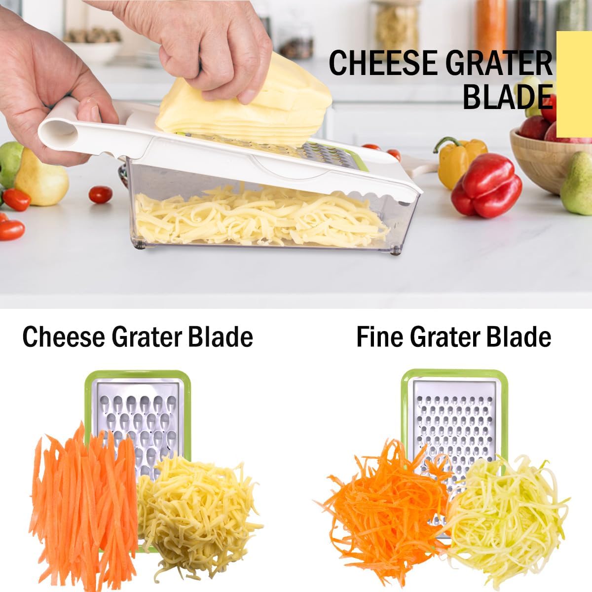 NACOLUS Cheese Grater with Container,5 In 1 Vegetable Slicer,Multi Purpose Graters for Kitchen, Easy to Clean Box Grater with Handle,Stainless Steel Cheese Shredder,Julienne Slicer