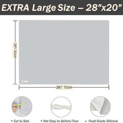 Extra Large Silicone Mat 36" x 24" Place Mats, Heat Resistant Mat for Kitchen Countertop Protector, Thick Placemats Washable Silicone Mats for Kitchen Counter Mat Dining Table Mat, Grey, Sapid