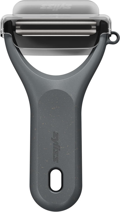 Zyliss Swivel Peeler – Ultra-Sharp Stainless Steel Blade for Potatoes, Carrots & Soft Fruits – Ergonomic Wheatstraw Grip – Built-in Eye Cutter & Safety Cover – Dishwasher Safe – Vegetable Peeler
