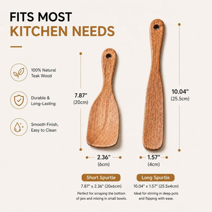 Wooden Spurtle Set, 2 Pack Wood Spurtle for Sourdough Starter, Long Handle Jar Spatula & Dough Whisk - Reaches Bottom of Jars for Mixing, Baking & Cooking