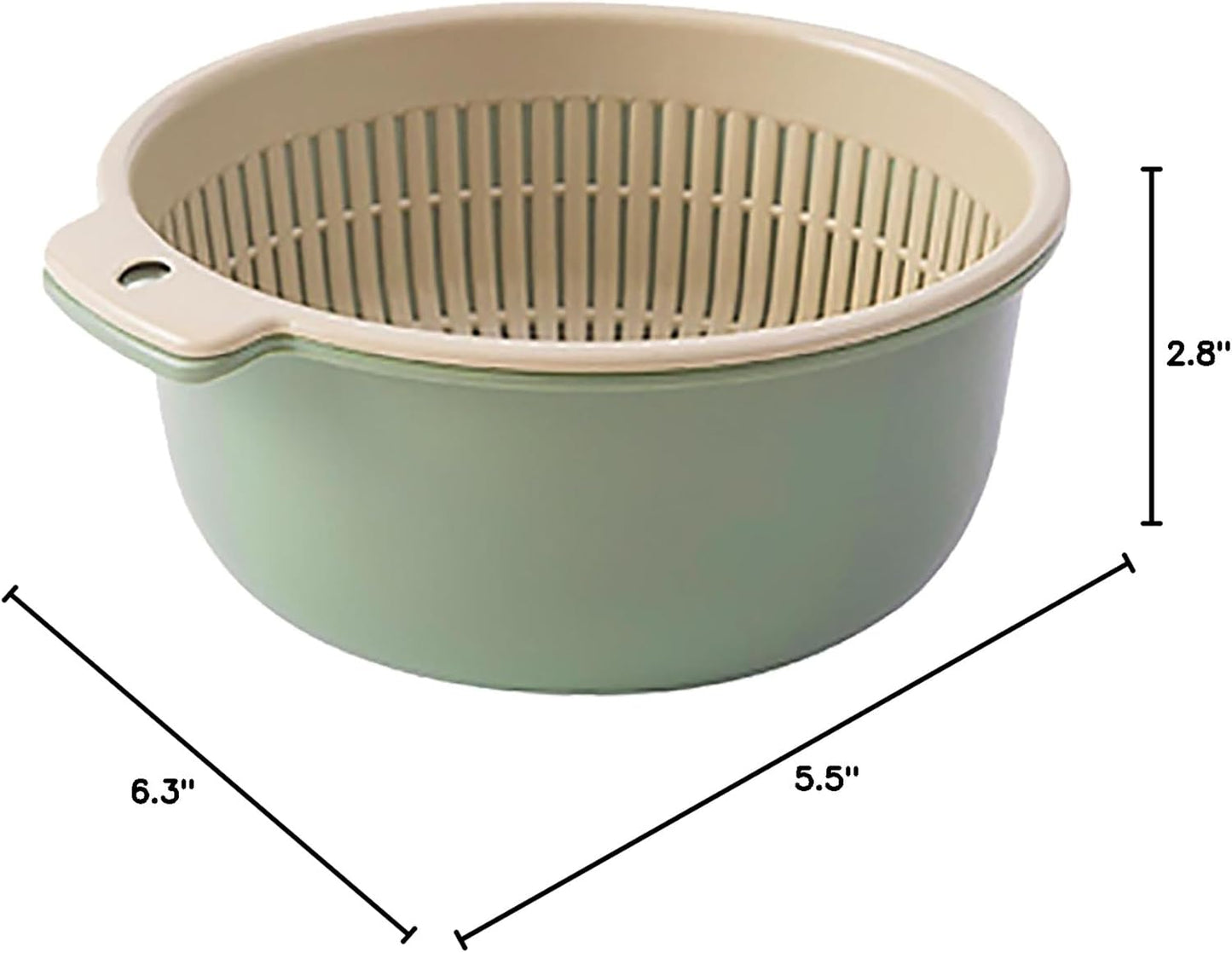 Fruits Vegetables Washing Basket, Double Layer Drain Basket Set for Kitchen Strainer Colander Bowl Cleaning Washing Mixing for Food Fruit Vegetables Pasta Spaghetti（Green）