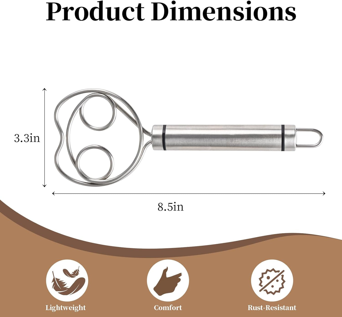 Premium Stainless Steel Danish Dough Whisk (8.5 Inch) - Dishwasher Safe Sourdough Bread Mixer & Batter Blender for Pizza, Pastry Baking