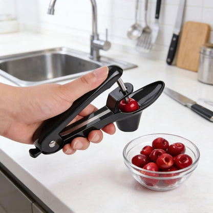 Cherry Olive Pitter Tool with Lock - Dishwasher Safe Single-Hand Operation Pit Remover for Easy Stone Removal & Juice Splatter Prevention