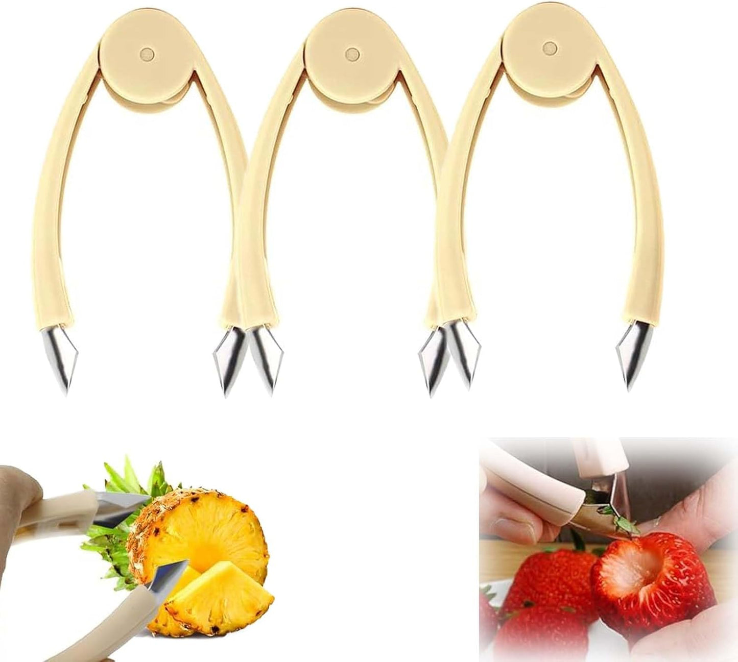 Strawberry Huller Stem Remover, Pineapple Eye Remover Tool, Twist-and-Remove Rotating Design Ergonomic Fatigue-Free Strawberry Pitter with Precision Tip for Camping & Meal Prep