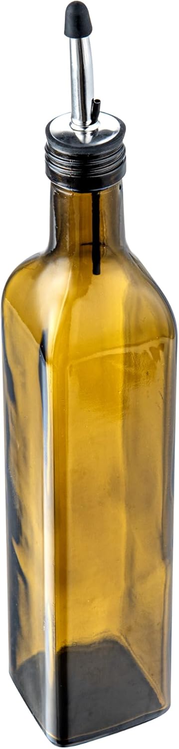 Restaurantware RW Base 16.9 Ounce Olive Oil Dispenser 1 Kitchen Oil Dispenser Bottle - With Stainless Steel Pourer Non-Leaking Black Glass Olive Oil Pourer For Cooking Or Salad Dressings