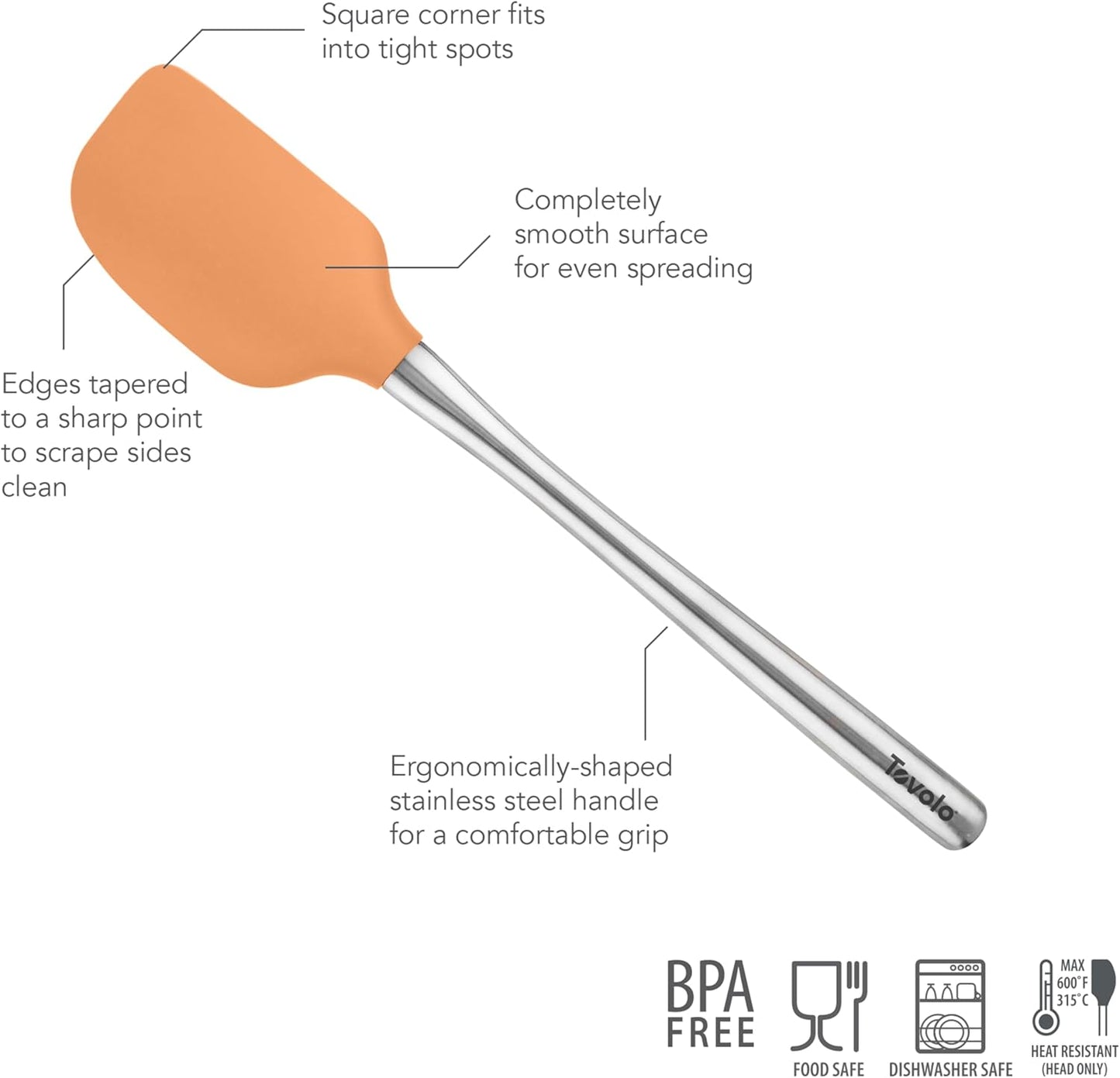 Tovolo Flex Core Silicone Spatula Spoonula Set of 2 for Non Stick Cast Iron Cooking & Baking, Dishwasher Safe Heat Resistant BPA Free Long Stainless Steel Handle Kitchen Utensil, Charcoal Gray