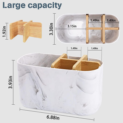 GFWARE Toothbrush Holders for Bathrooms, 5 Slots Bamboo Toothbrush Holder Kids Electric Toothbrush Holder and Toothpaste Holder for Bathroom Countertop Accessories Storage, Marble Toothbrush Organizer