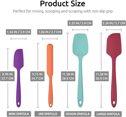 Heat Resistant Silicone Spatula Set: U-Taste 600ºF High Temp Seamless Food Grade Utensil, Flexible Rubber Silicon Kitchen Cooking Mixing Baking Scraper for Nonstick Cookware Set of 4 (Aqua Sky)