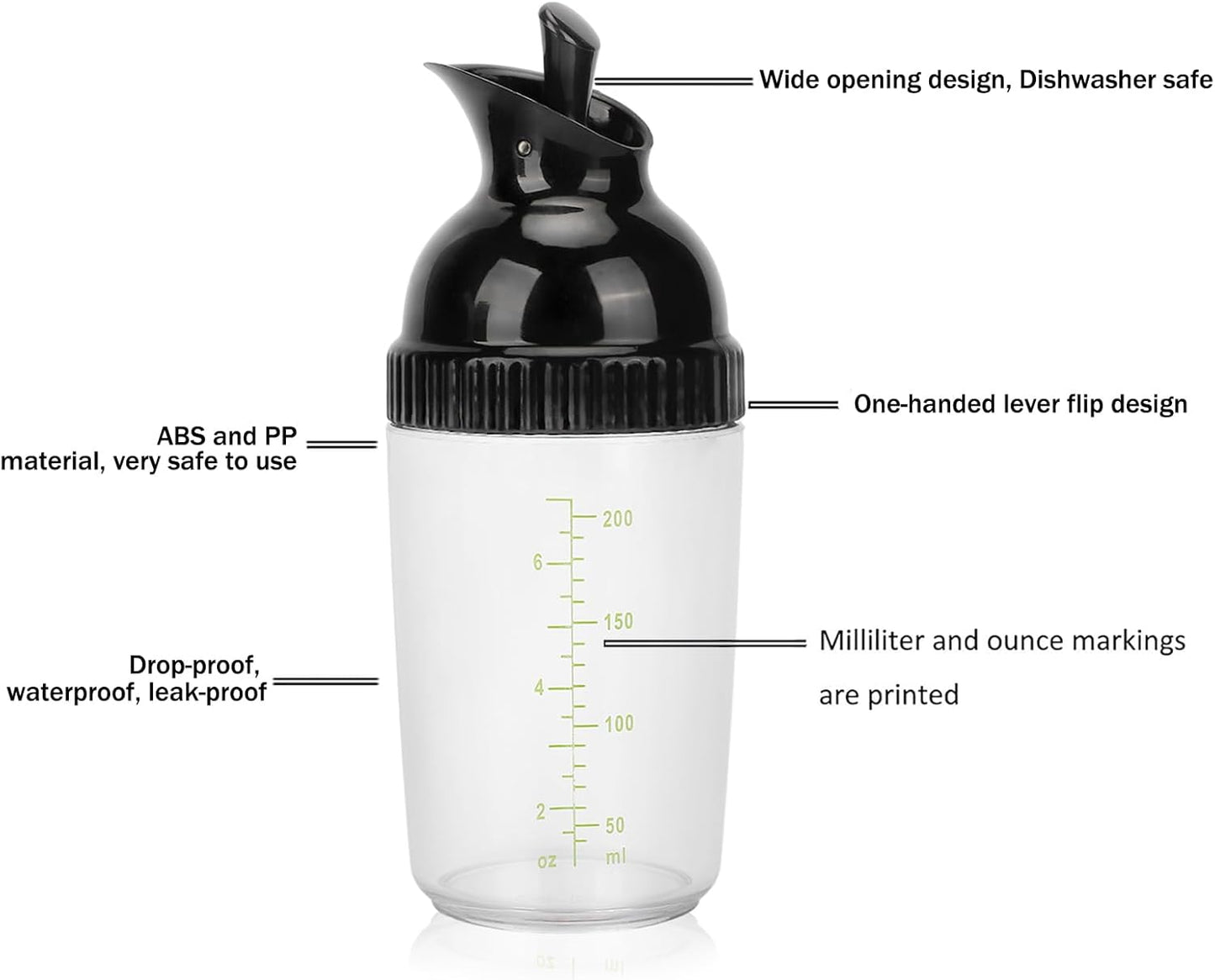 200ml Salad Dressing Shaker Container Condiment Bottles Salad Dressing Bottles Leakage Proof Salad Dressing Jar with Lid for Kitchen (Black)
