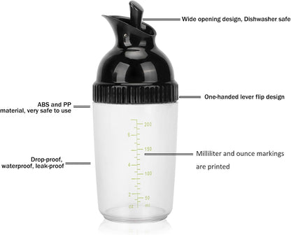 200ml Salad Dressing Shaker Container Condiment Bottles Salad Dressing Bottles Leakage Proof Salad Dressing Jar with Lid for Kitchen (Black)