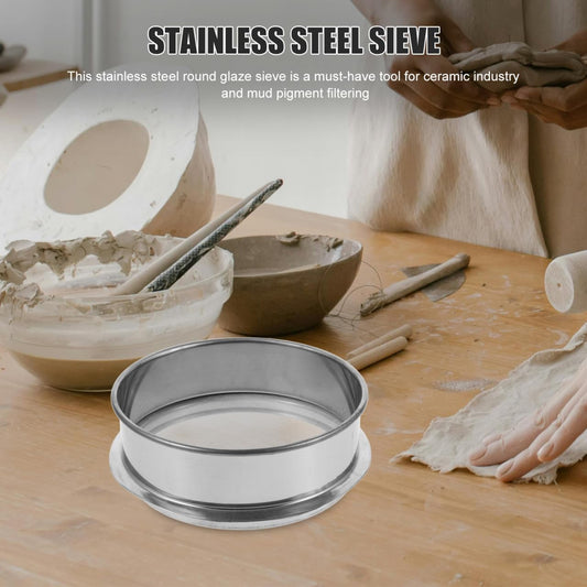LALAFINA Fine Mesh Strainer 100 Mesh Round Flour Sifter 6 Inch Stainless Steel Ceramic Glaze Filter for Baking Straining Powdering Pottery Slurry