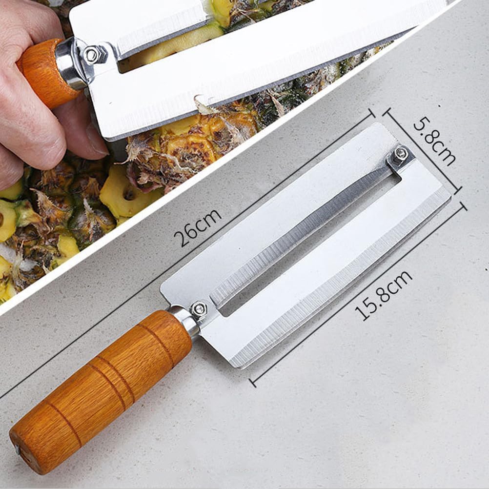 BESTonZON Pineapple Knife Peeler with Wooden Handle Stainless Steel Sugar Cane Cutter Fruit Peeling Knife for Kitchen Use 10.2 Inch