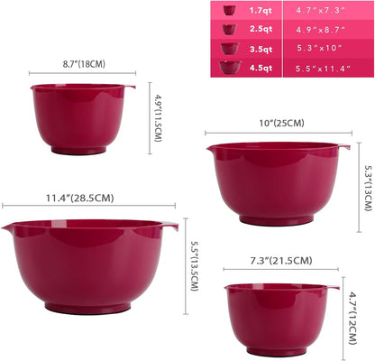 BoxedHome Green Ombre Nesting Plastic Mixing Bowl Set With Pour Spout, Microwave and Dishwasher Safe, BPA free Non-Slip Base, Set of 4 Size 1.7, 2.5, 3.5 and 4.5qt, Great for Prepping, Baking, Cooking