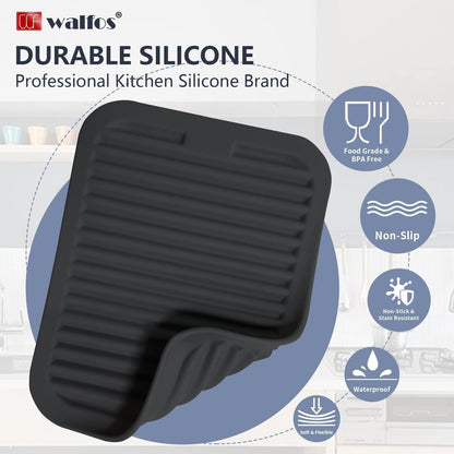Walfos Silicone Trivet Mats - 4 Heat Resistant Pot Holders, Multipurpose Non-Slip Hot Pads for Kitchen Potholders, Hot Dishers, Jar Opener, Spoon Holder, Food Grade Silicone & BPA Free (Black)