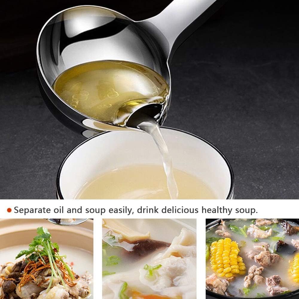 Fat Separator, Premium 304 Stainless Steel Oil Separator Soup Ladle Gravy Separator Skimmer with Hanging Hole, Kitchen Cooking Fat Remover Strainer Spoon for Soups, Sauces, Stews, 1 Pcs, 12 Inch