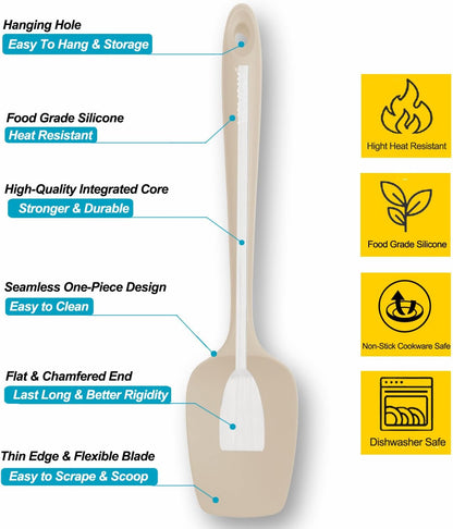 Silicone Spatula Set, High Heat Resistan Rubber Spoon Spatula, Non-Stick Spoonula with Seamless One Piece Design, Flexible Scrapers Baking Mixing Tool,3 Pack, Black