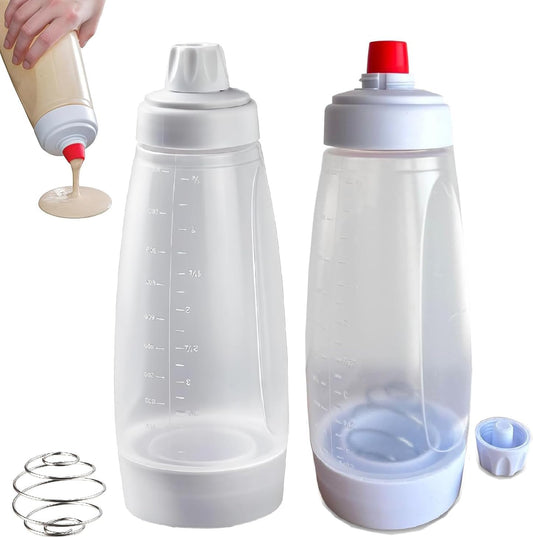 Pancake Batter Dispenser,Pancake Batter Dispenser Bottle with Whisk Ball, 1000ML Batter Mixer and Dispenser for Pancakes, Crepes, Waffle,Kitchen Baking Tool, 2 Pack