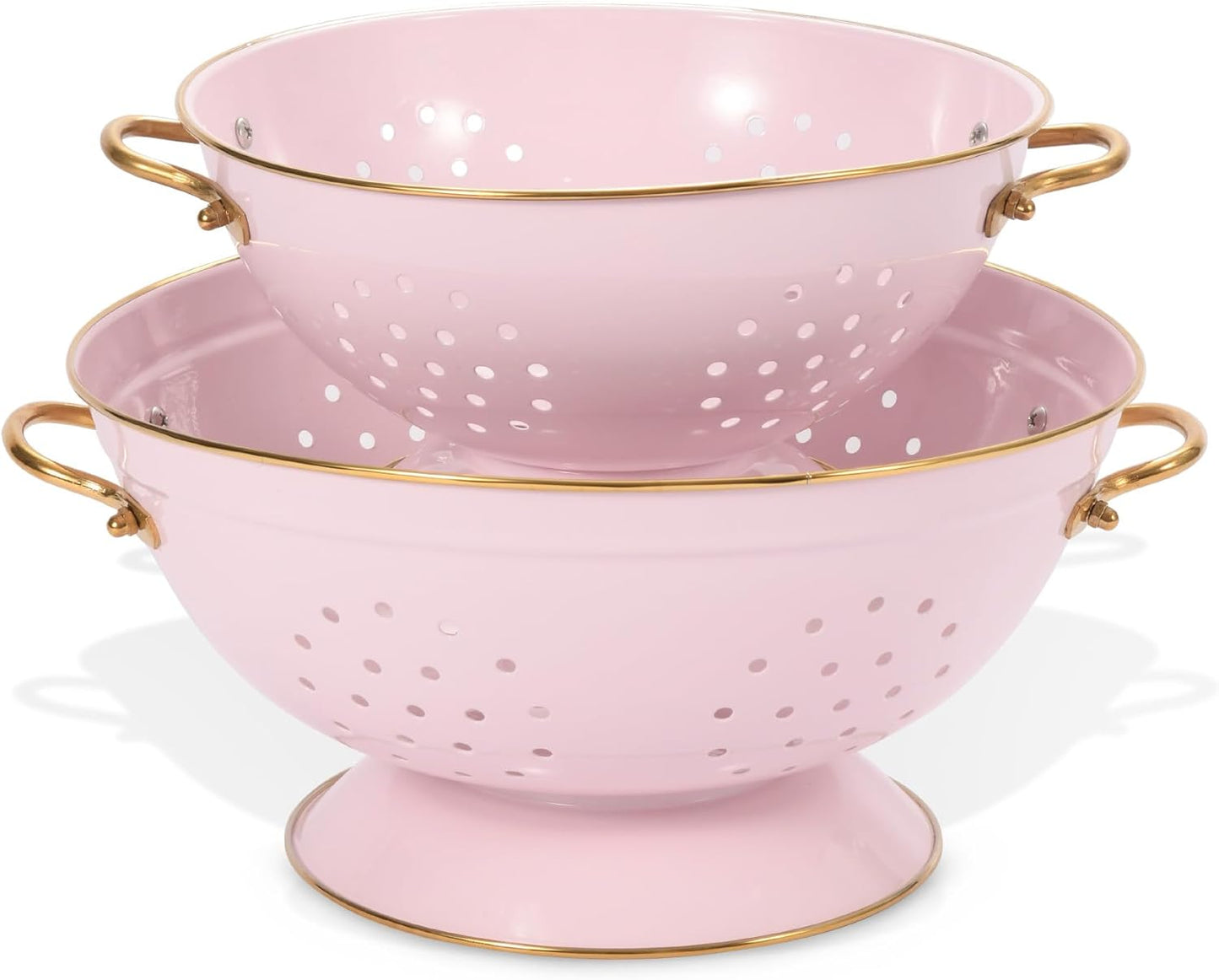Metal Colander Set of 2, Strainer Basket with Handles perfect for Spaghetti, Pasta, Berry, Vegetable, Fruit, Solid Base Powder Coated Self-draining Kitchen Colander Bowel, 3.5 & 5 Qt, Matte Black